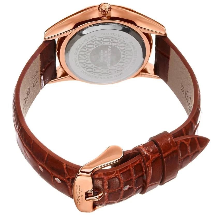 Akribos XXIV Rose Gold Tone Case on Brown Strap, Silver Dial with Rose Gold Tone Hands