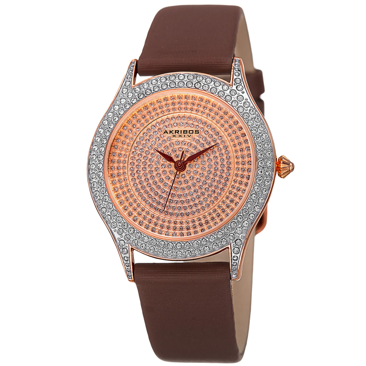 Akribos XXIV Rose Gold Tone Case on Brown Strap, Rose Gold Dial with Brown Hands