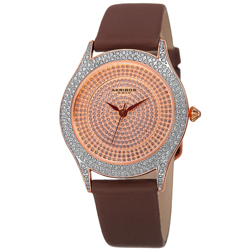Akribos XXIV Rose Gold Tone Case on Brown Strap, Rose Gold Dial with Brown Hands
