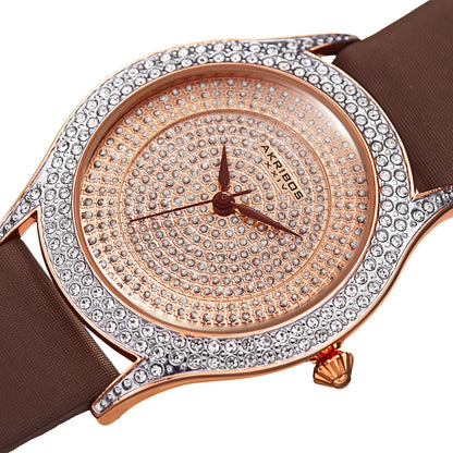 Akribos XXIV Rose Gold Tone Case on Brown Strap, Rose Gold Dial with Brown Hands