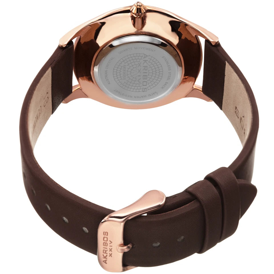 Akribos XXIV Rose Gold Tone Case on Brown Strap, Rose Gold Dial with Brown Hands