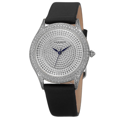 Akribos XXIV Silver Tone Case on Black Strap, Silver Dial with Blued Steel Hands