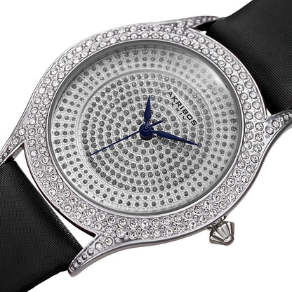 Akribos XXIV Silver Tone Case on Black Strap, Silver Dial with Blued Steel Hands