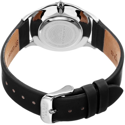 Akribos XXIV Silver Tone Case on Black Strap, Silver Dial with Blued Steel Hands