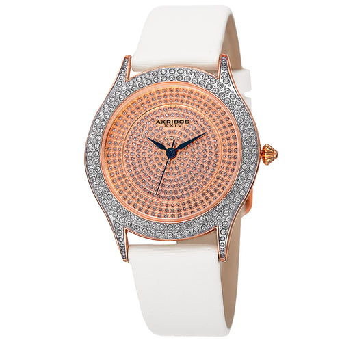 Akribos XXIV Rose Gold Tone Case on Cream Strap, Rose Gold Dial with Blued Steel Hands