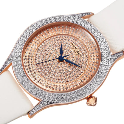 Akribos XXIV Rose Gold Tone Case on Cream Strap, Rose Gold Dial with Blued Steel Hands