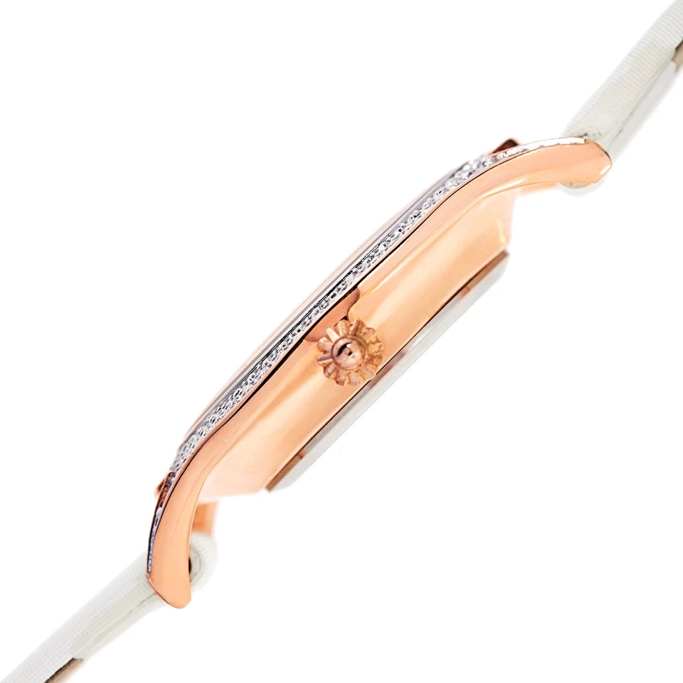 Akribos XXIV Rose Gold Tone Case on Cream Strap, Rose Gold Dial with Blued Steel Hands