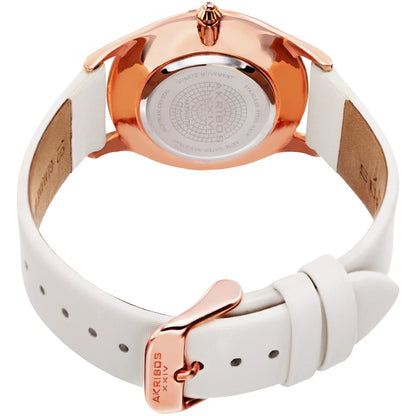 Akribos XXIV Rose Gold Tone Case on Cream Strap, Rose Gold Dial with Blued Steel Hands