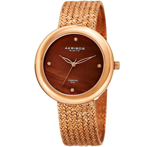 Akribos XXIV Rose Gold Ion Plated Round Case Watch on Rose Gold Nougat Textured Bracelet