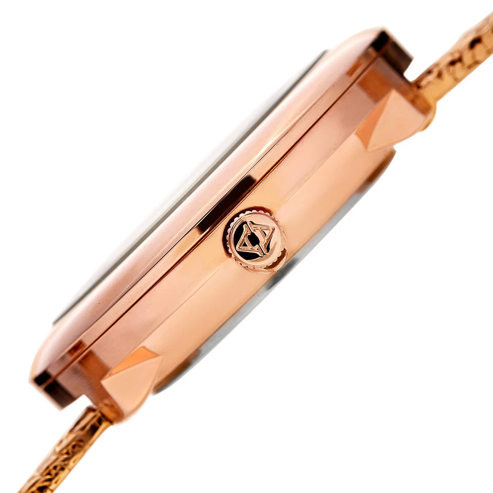 Akribos XXIV Rose Gold Ion Plated Round Case Watch on Rose Gold Nougat Textured Bracelet