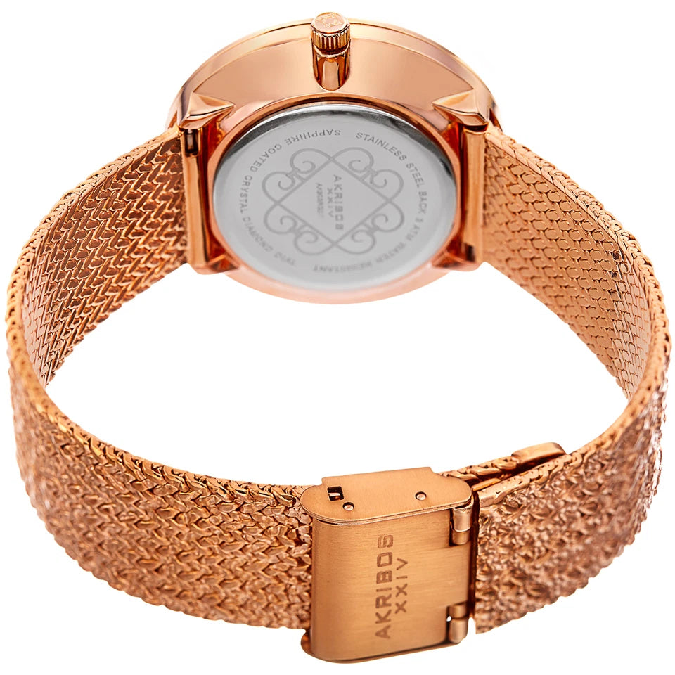Akribos XXIV Rose Gold Ion Plated Round Case Watch on Rose Gold Nougat Textured Bracelet