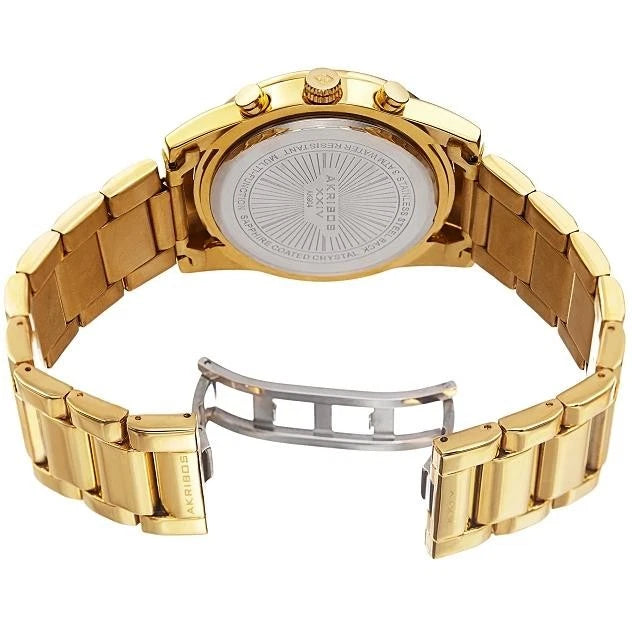 Akribos XXIV Gold Tone Case on Yellow Gold Bracelet, Black Dial with Gold Tone Hands