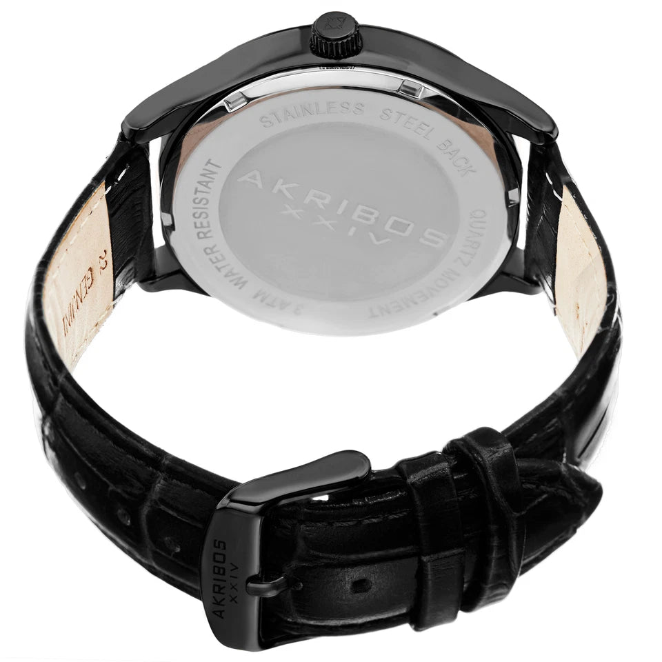 Akribos XXIV Black Case on Black Strap, Black Dial with Rose Gold Tone Hands