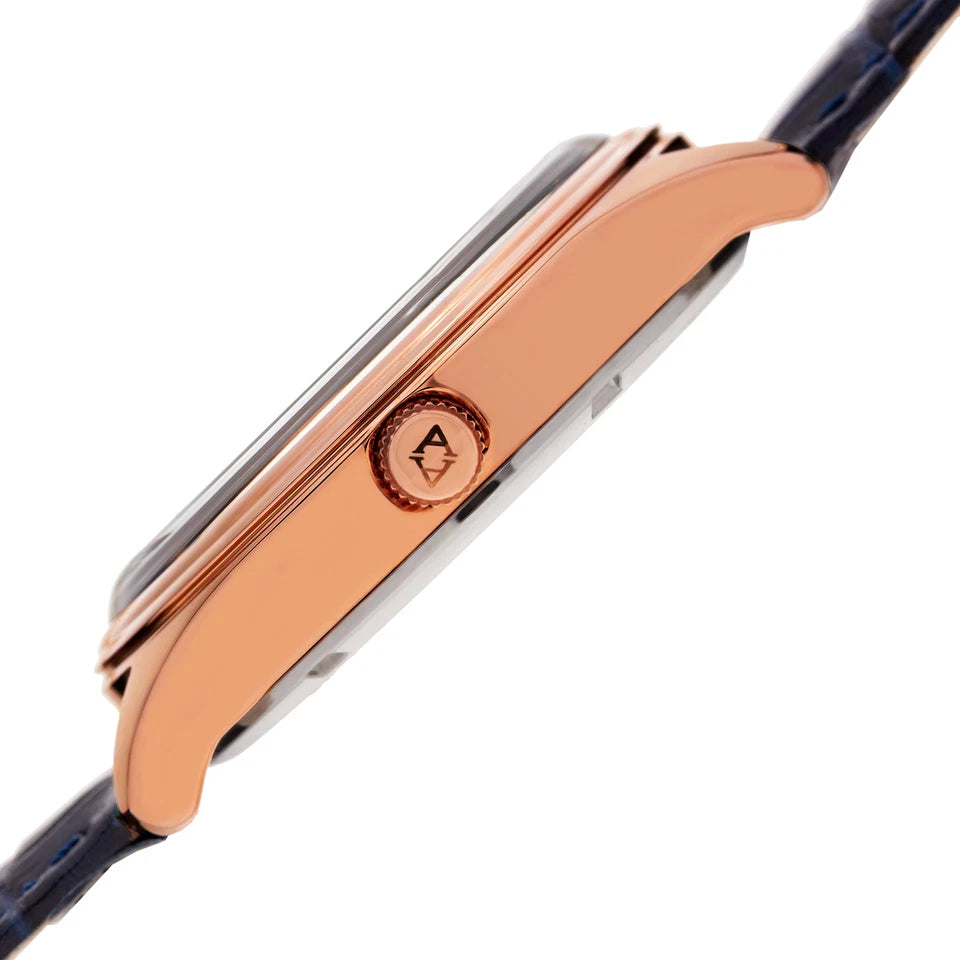 Akribos XXIV Rose Gold Tone Case on Blue Strap, Blue Dial with Rose Gold Tone Hands