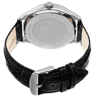 Akribos XXIV Silver Tone Case on Black Strap, Black Dial with Silver Tone Hands