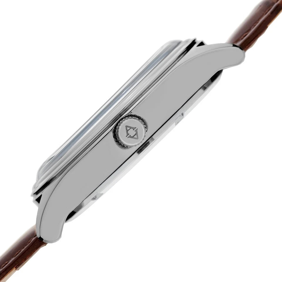 Akribos XXIV Silver Tone Case on Brown Strap, Blue Dial with Silver Tone Hands