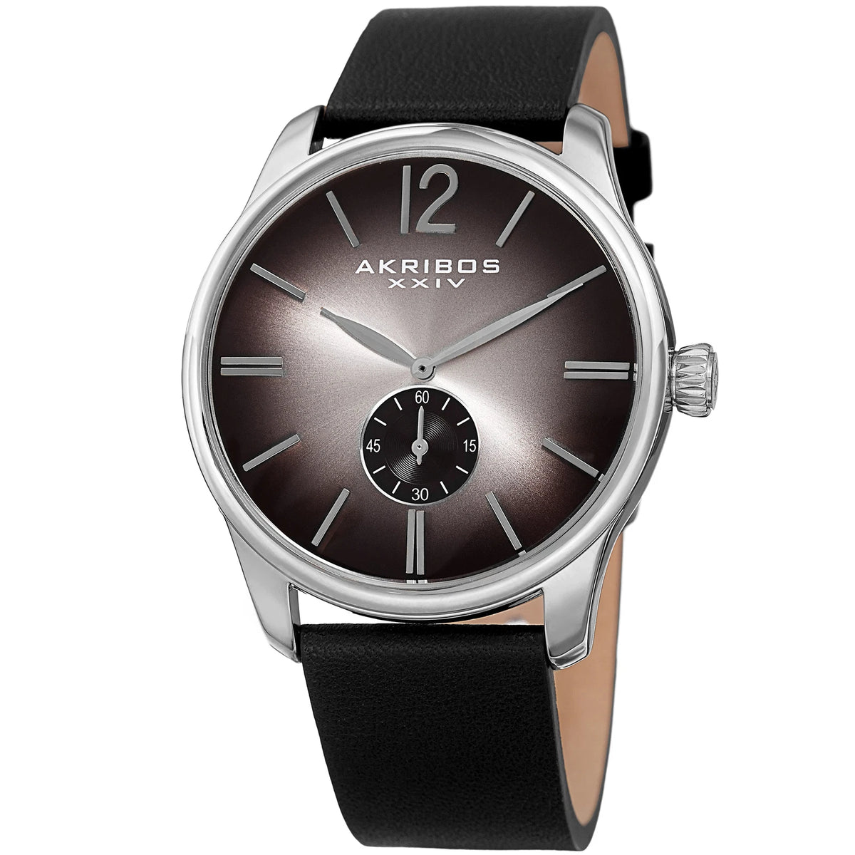 Akribos XXIV Silver Tone Case on Black Strap, Black Dial with Silver Tone Hands