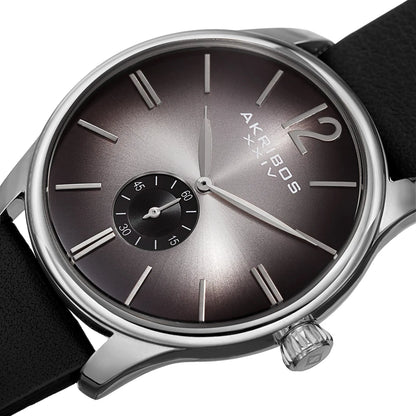 Akribos XXIV Silver Tone Case on Black Strap, Black Dial with Silver Tone Hands