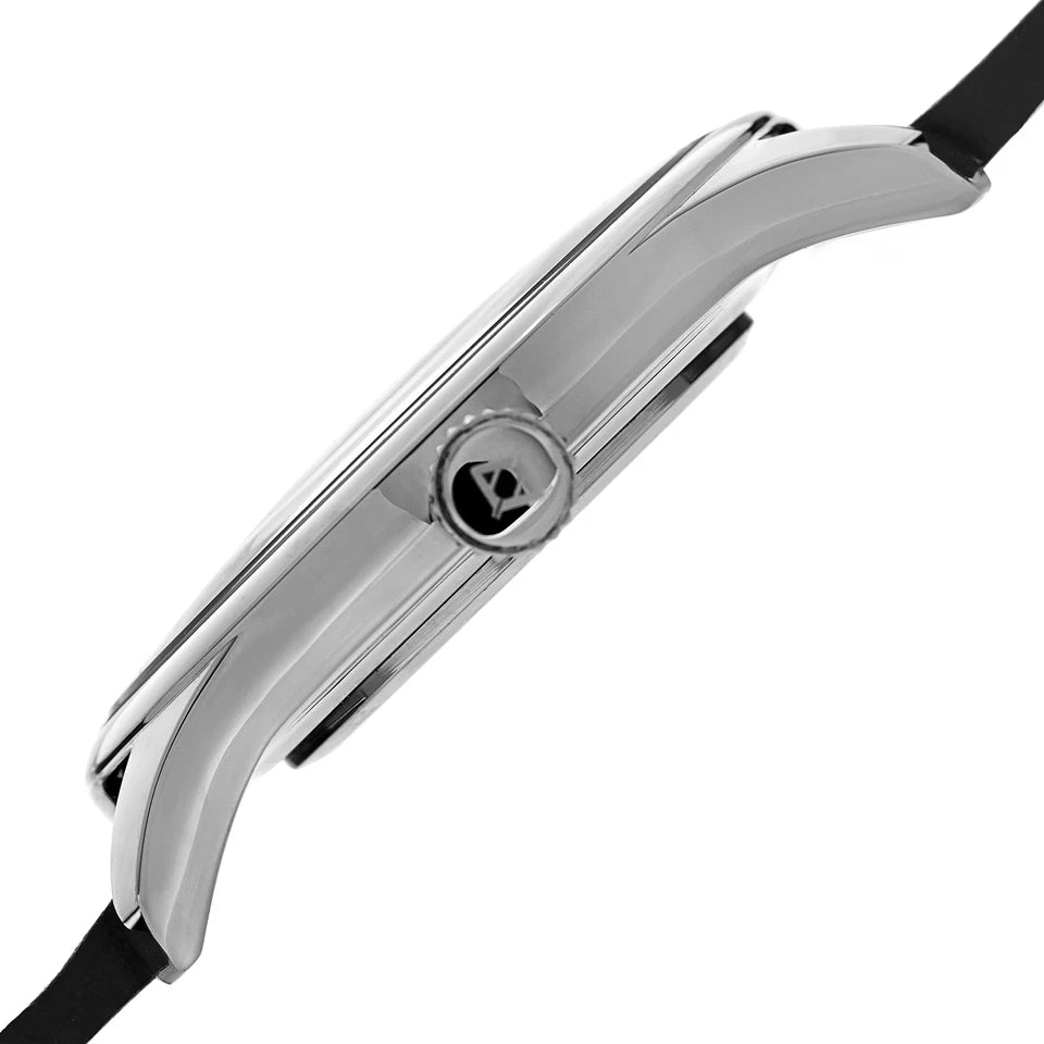 Akribos XXIV Silver Tone Case on Black Strap, Black Dial with Silver Tone Hands