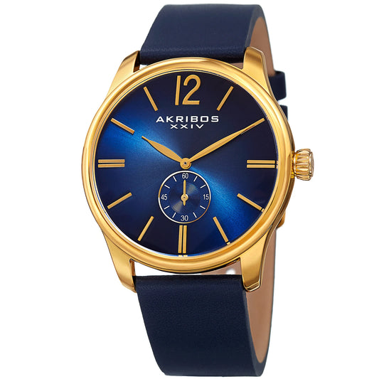 Akribos XXIV Gold Tone Case on Blue Strap, Blue Dial with Gold Tone Hands