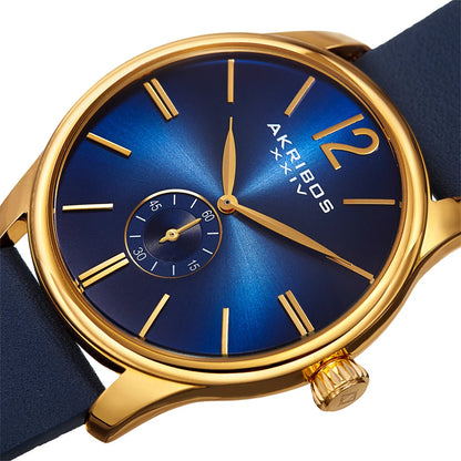 Akribos XXIV Gold Tone Case on Blue Strap, Blue Dial with Gold Tone Hands