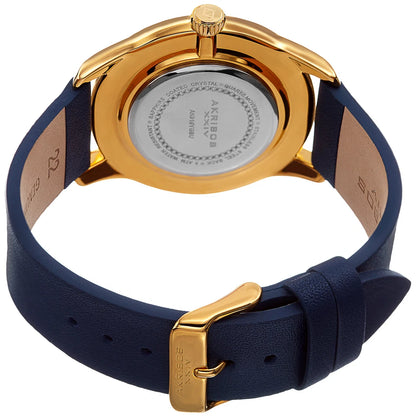 Akribos XXIV Gold Tone Case on Blue Strap, Blue Dial with Gold Tone Hands