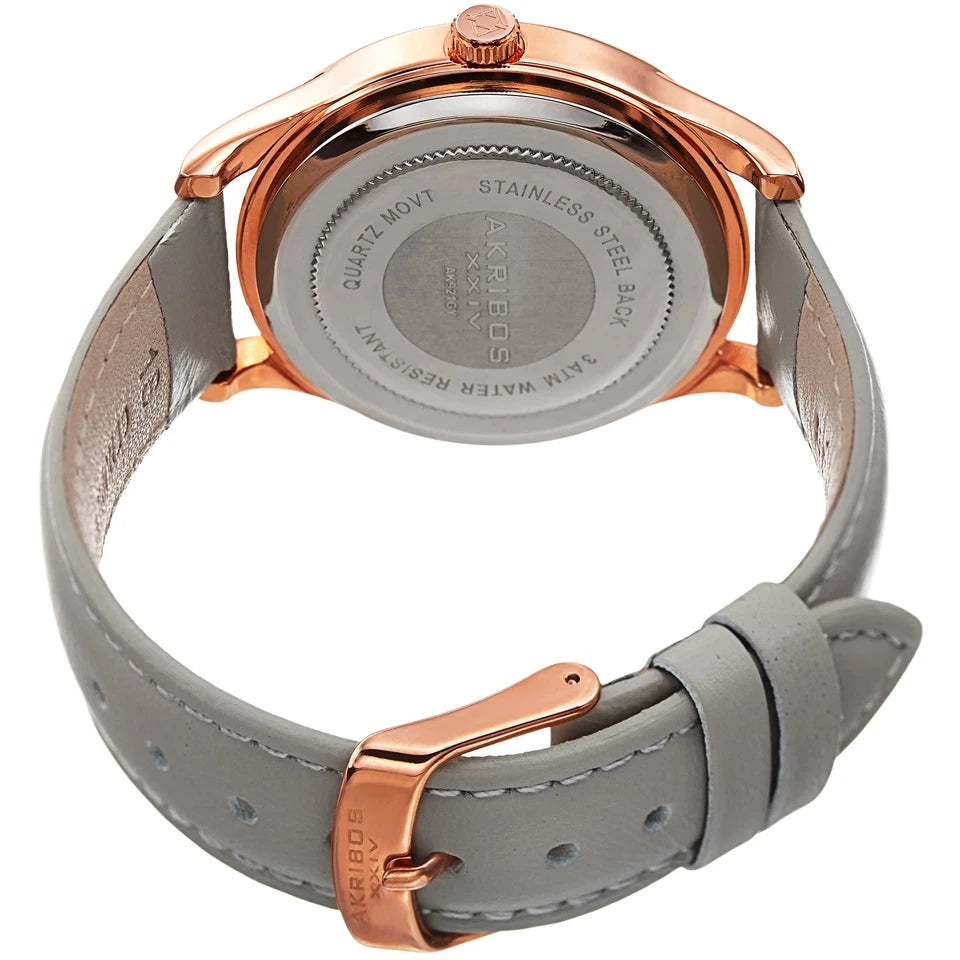 Akribos XXIV Rose Gold Tone Case on Light Gray Strap, Silver Dial with Rose Gold Tone Hands