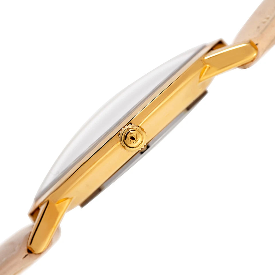 Akribos XXIV Gold Tone Case on Beige Strap, White Dial with Black Hands