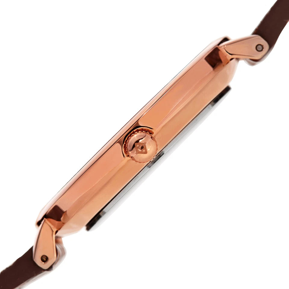 Akribos XXIV Rose Gold Tone Case on Brown Strap, Silver Dial with Rose Gold Tone Hands