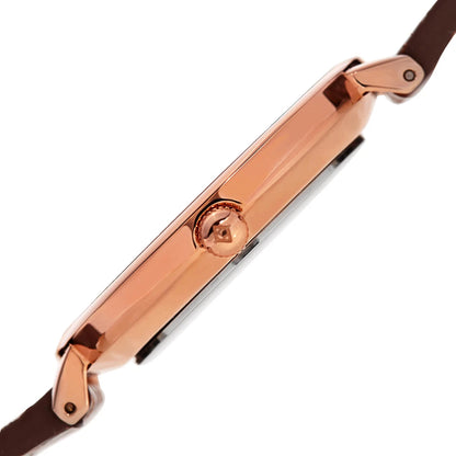 Akribos XXIV Rose Gold Tone Case on Brown Strap, Silver Dial with Rose Gold Tone Hands