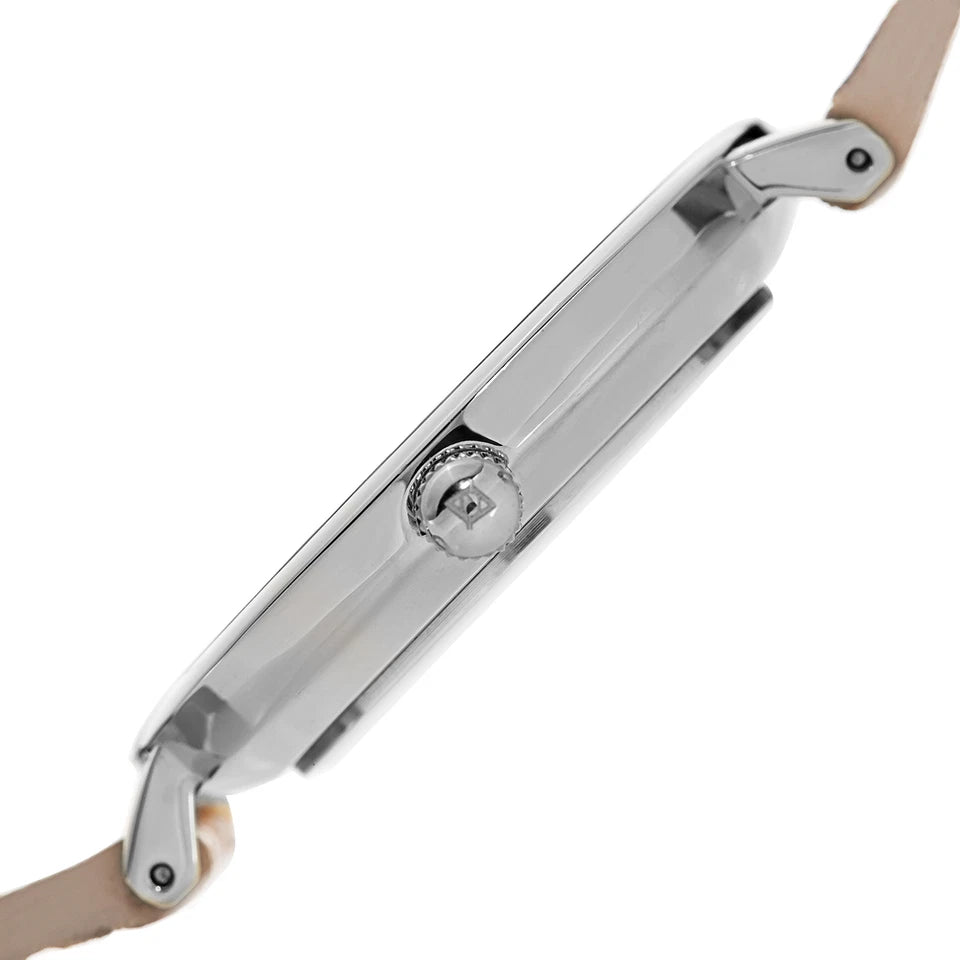 Akribos XXIV Silver Tone Case on Beige Snakeskin Strap, Silver Dial with Silver Tone Hands