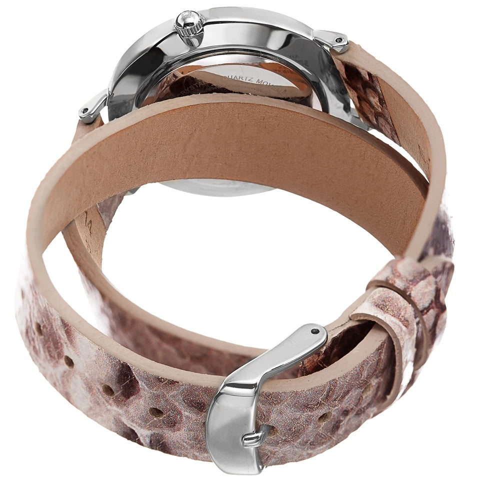 Akribos XXIV Silver Tone Case on Beige Snakeskin Strap, Silver Dial with Silver Tone Hands
