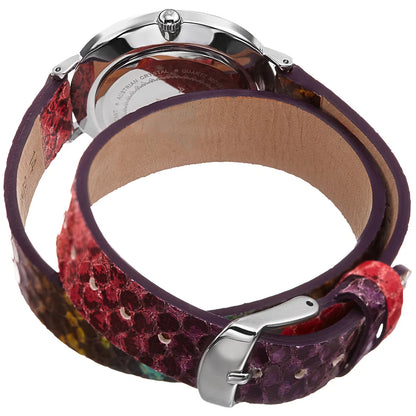 Akribos XXIV Silver Tone Case on Multi Colored Snakeskin Strap, Silver Dial with Silver Tone Hands