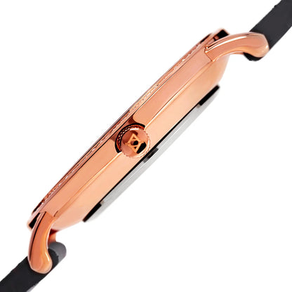 Akribos XXIV Rose Gold Tone Case on Black Strap, Silver Dial with Rose Gold Tone Hands