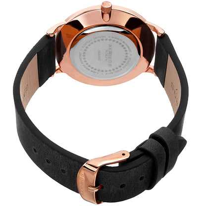 Akribos XXIV Rose Gold Tone Case on Black Strap, Silver Dial with Rose Gold Tone Hands