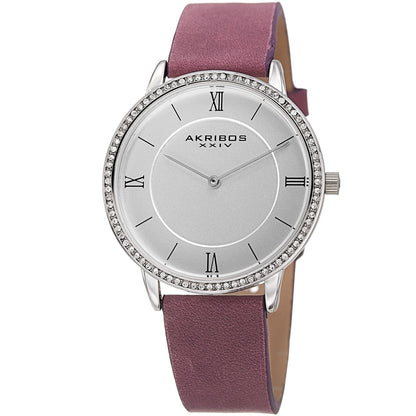 Akribos XXIV Silver Tone Case on Purple Strap, Silver Dial with Silver Tone Hands