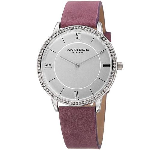 Akribos XXIV Silver Tone Case on Purple Strap, Silver Dial with Silver Tone Hands