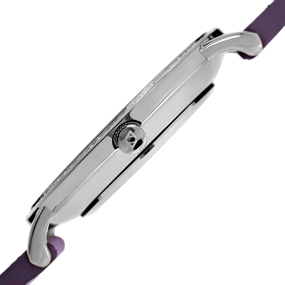 Akribos XXIV Silver Tone Case on Purple Strap, Silver Dial with Silver Tone Hands