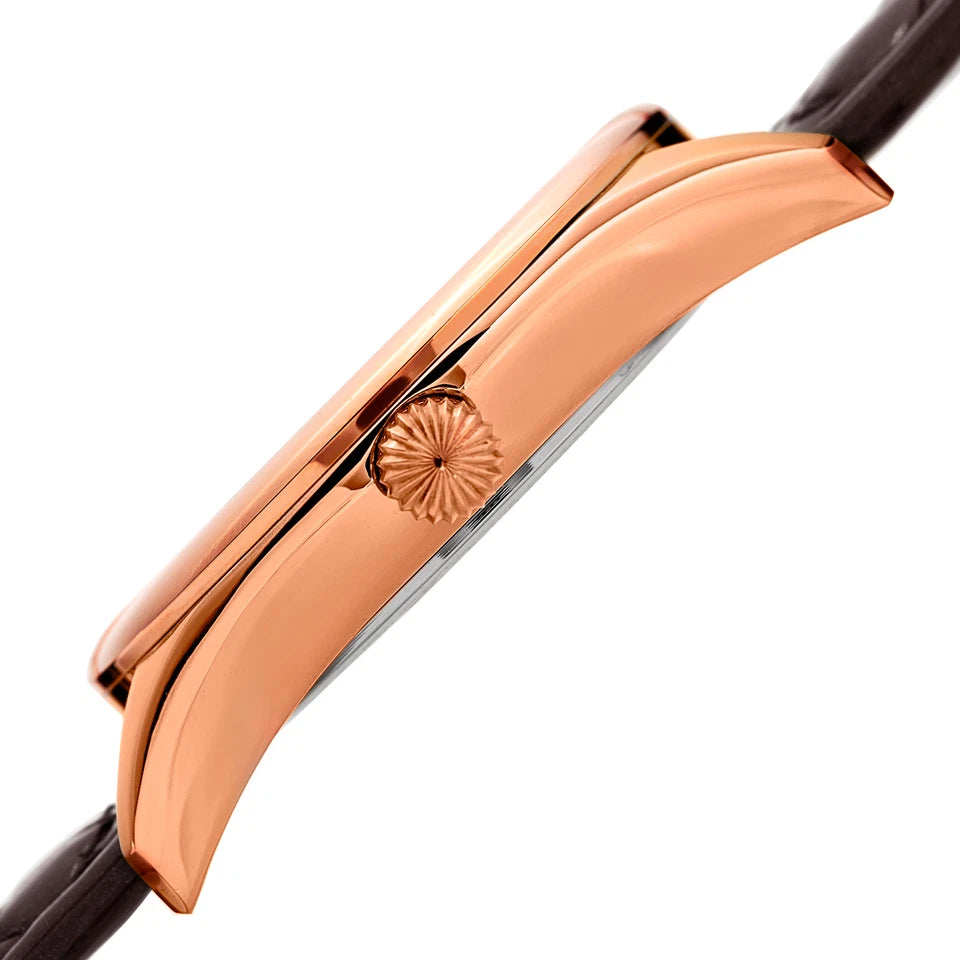 Akribos XXIV Rose Gold Tone Case on Dark Brown Strap, White Mother of Pearl and Silver Dial with Rose Gold Tone Hands