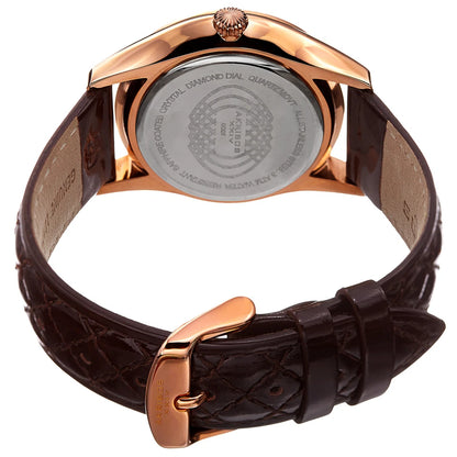 Akribos XXIV Rose Gold Tone Case on Dark Brown Strap, White Mother of Pearl and Silver Dial with Rose Gold Tone Hands