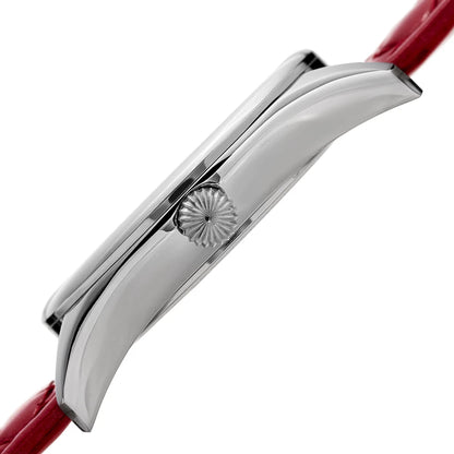 Akribos XXIV Silver Tone Case on Fuchsia Strap, White Mother-of-Pearl and Silver Dial with Silver Tone Hands