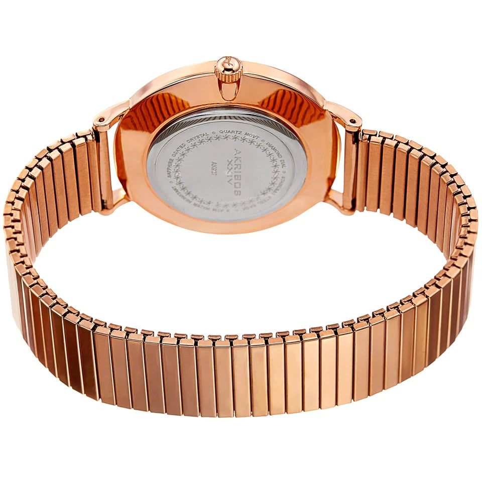 Akribos XXIV Rose Gold Tone Case on Rose Gold Bracelet, Silver Dial with Rose Gold Tone Hands
