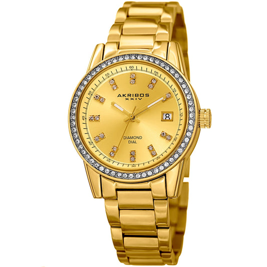 Akribos XXIV Gold Tone Case on Gold Bracelet, Gold Dial with Gold Tone Hands
