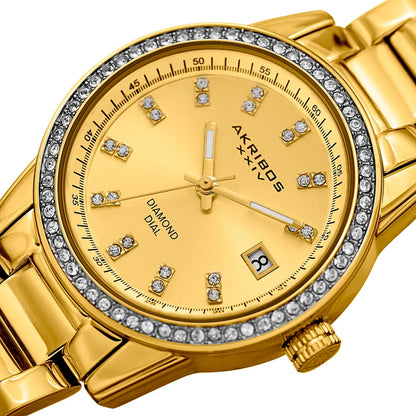 Akribos XXIV Gold Tone Case on Gold Bracelet, Gold Dial with Gold Tone Hands