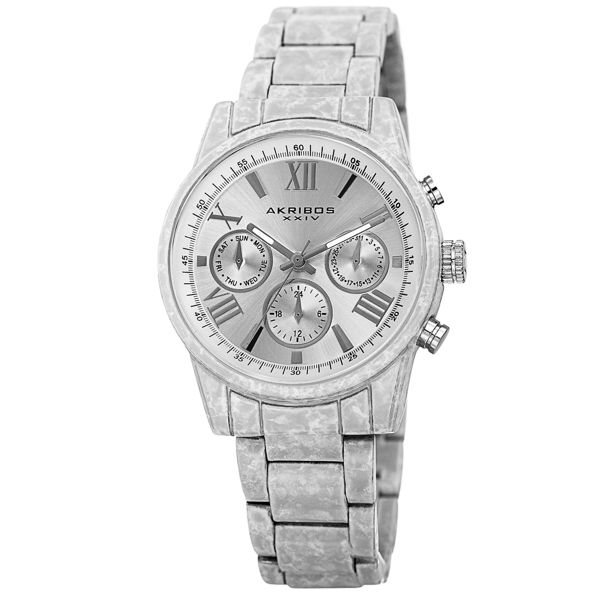 Akribos XXIV White and Gray Case on White and Gray Bracelet, Silver Dial with Silver Tone Hands
