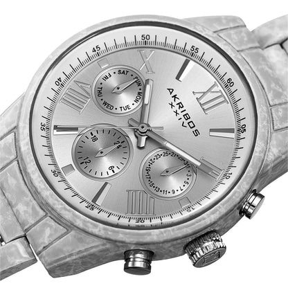 Akribos XXIV White and Gray Case on White and Gray Bracelet, Silver Dial with Silver Tone Hands