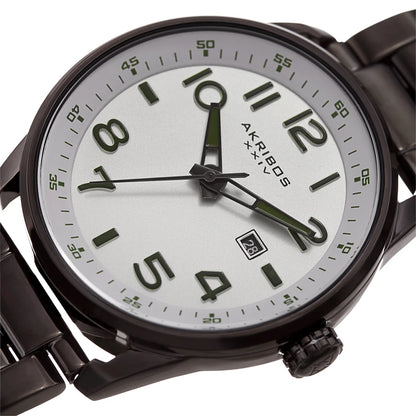 Akribos XXIV Black Ion Plated Round Case on Black Bracelet with White Tone Dial