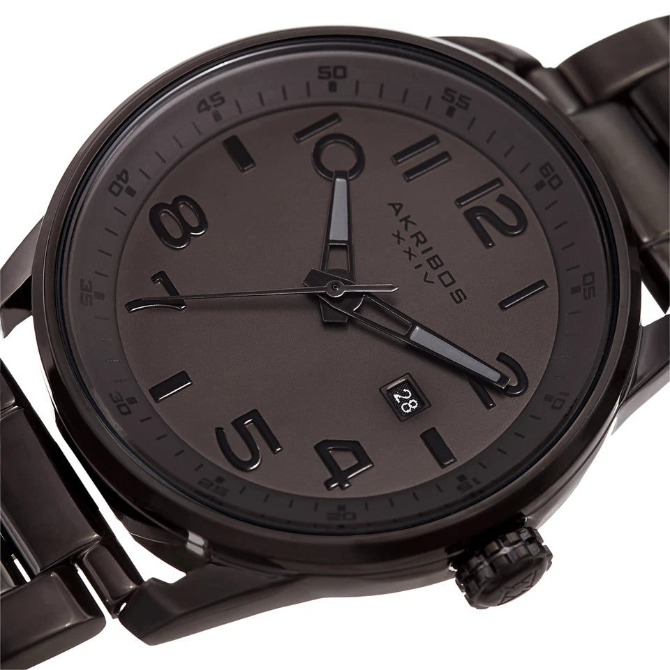 Akribos XXIV Black Ion Plated Round Case on Black Bracelet with Brown Tone Dial