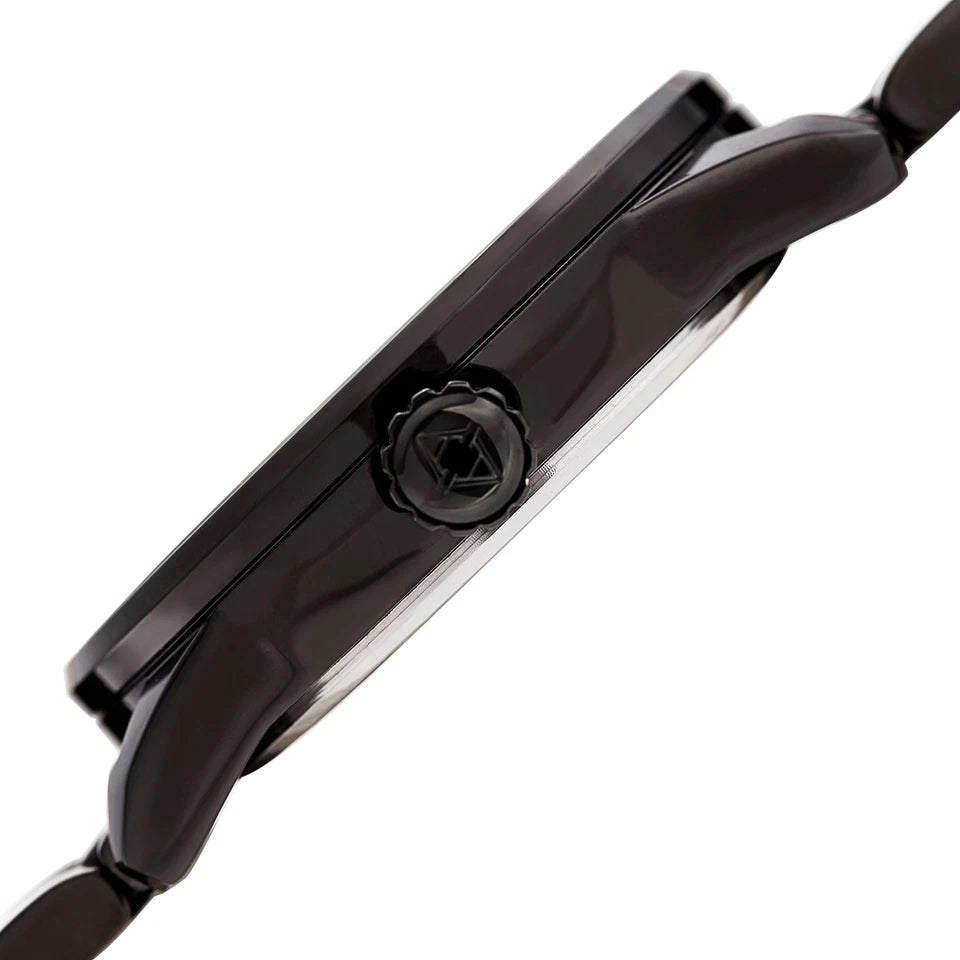 Akribos XXIV Black Ion Plated Round Case on Black Bracelet with Blue Tone Dial