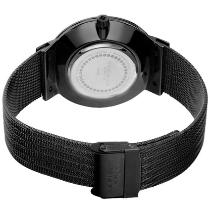Akribos XXIV Black Ion Plated Alloy Case on Black Mesh Bracelet, Silver Dial with Black Hands